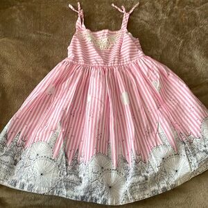 Pippa and Julie cotton candy pink dress with cityscape print